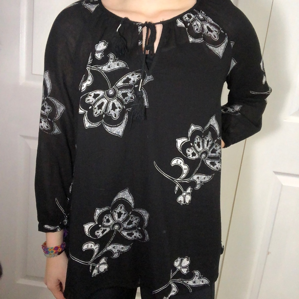 Black Flowy Top w/ White Flowers